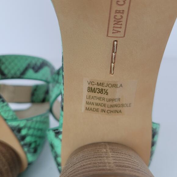 VINCE CAMUTO Mejorla Heeled Sandals Leather Green Snakeskin sz 8 - Picture 10 of 11